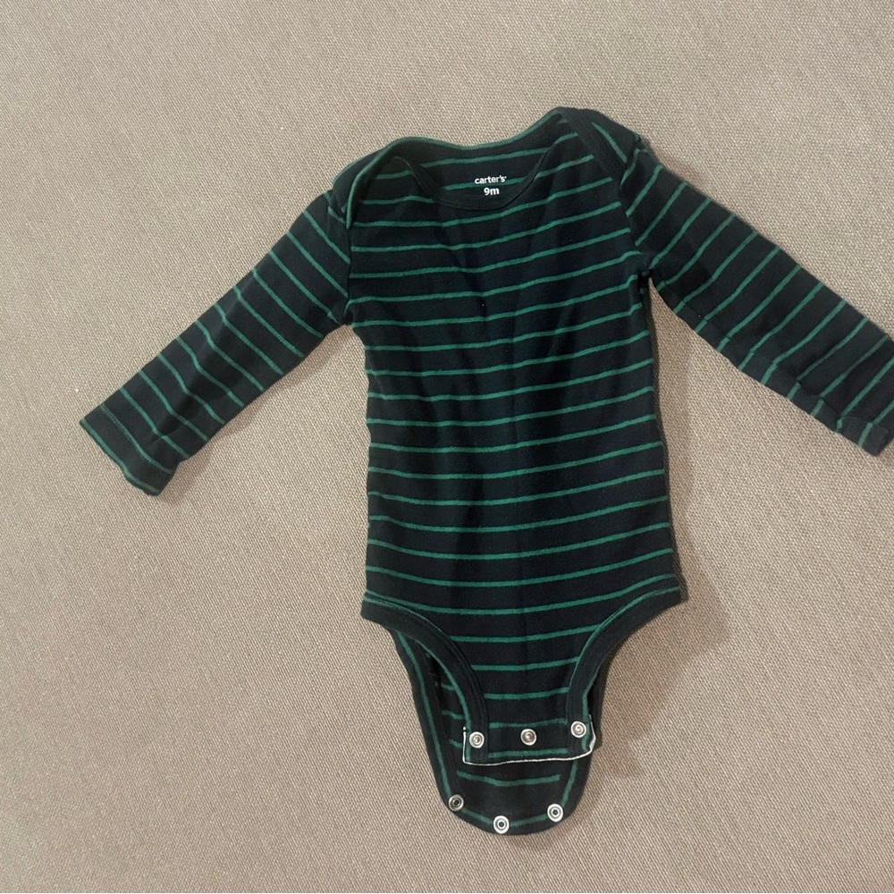 Carter's Dark Green & Black Striped Long-Sleeve One-Piece